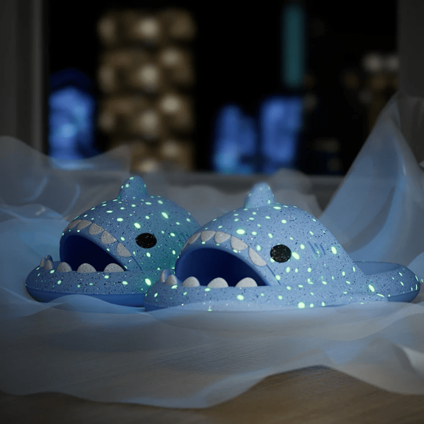 Glow Shark Slides Blue / 5.5-6 womens/ 4-4.5 mens Galaxy Shark Slides⢠(Limited Edition)
