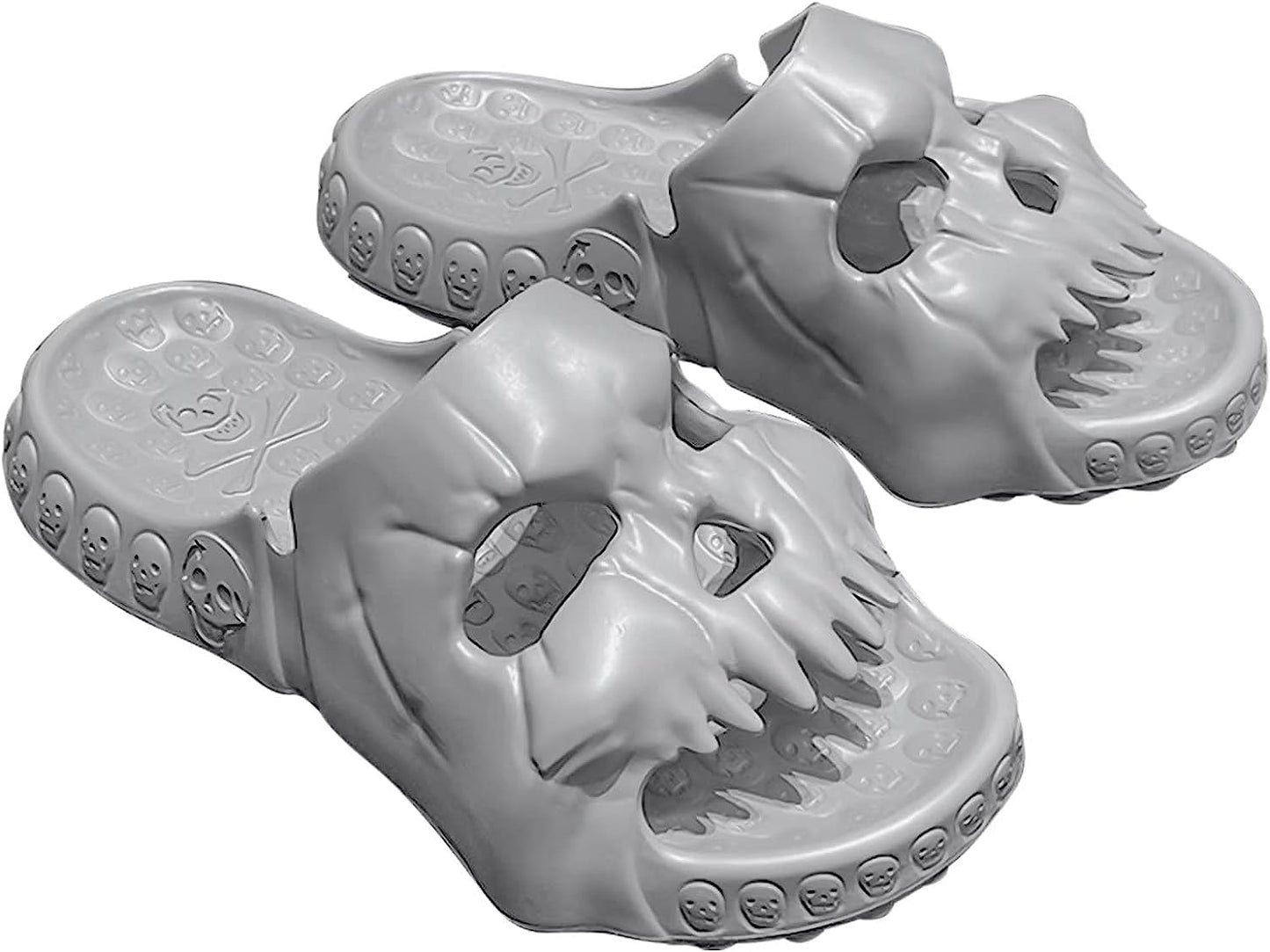 THATLILSHOP 10.5-11 Women/9-10 Men / Grey Skull Cloud Slippers