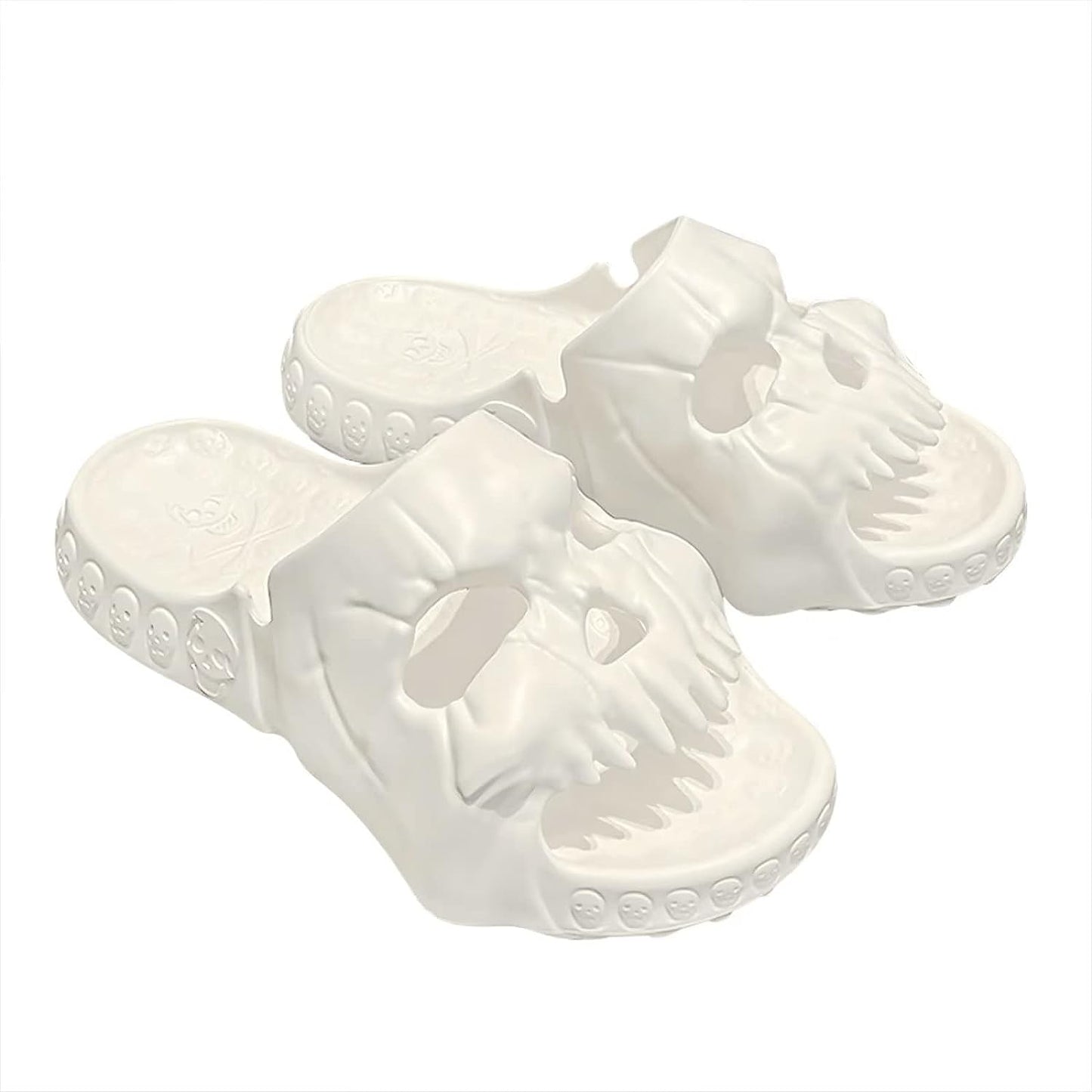 THATLILSHOP 8-8.5 Women/6.5-7 Men / White Skull Cloud Slippers