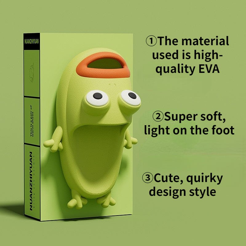 Thatlilshop Cute cartoon quirky frog slippers(Get free socks)