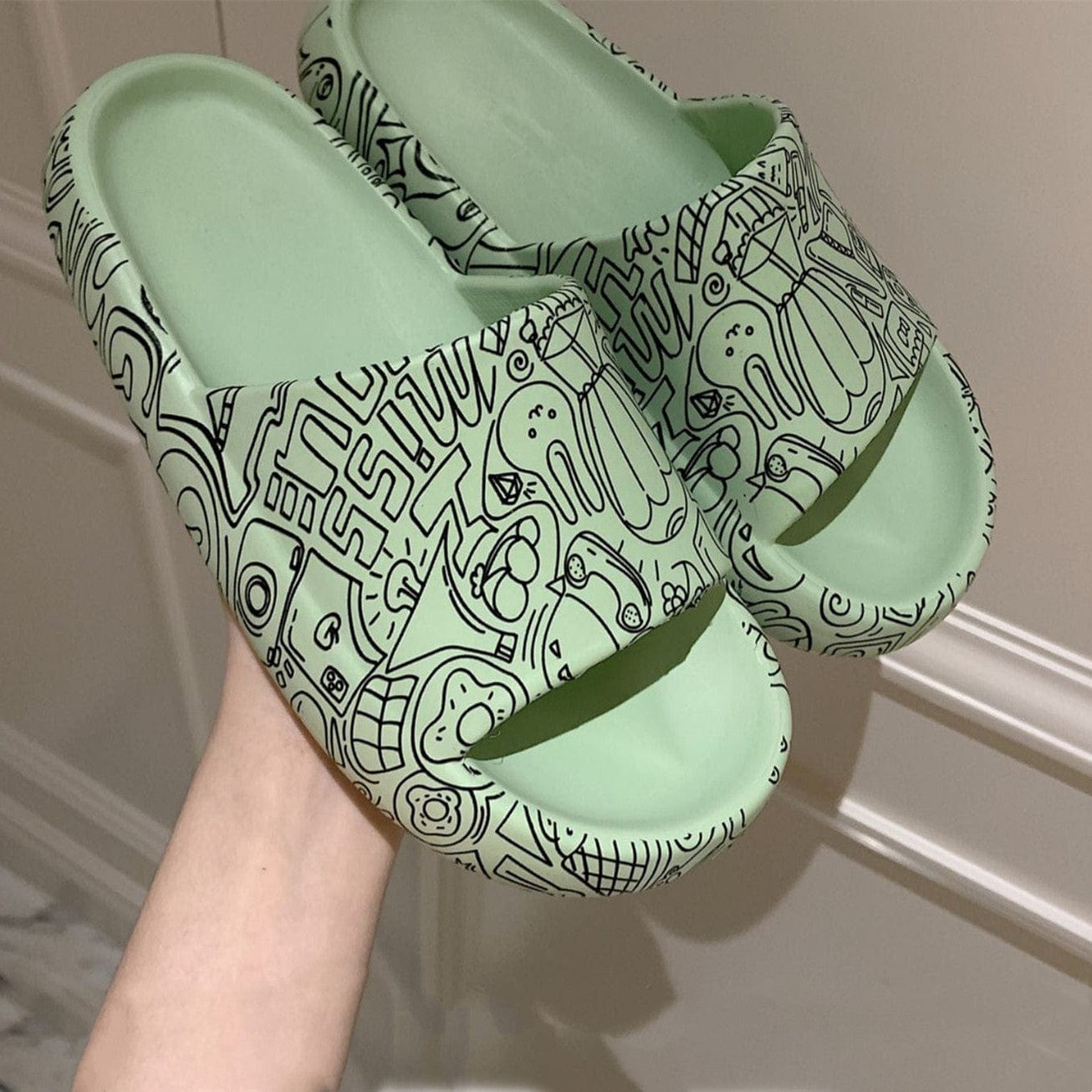 THATLILSHOP Green / US 5-6 Graffiti Flip Flops