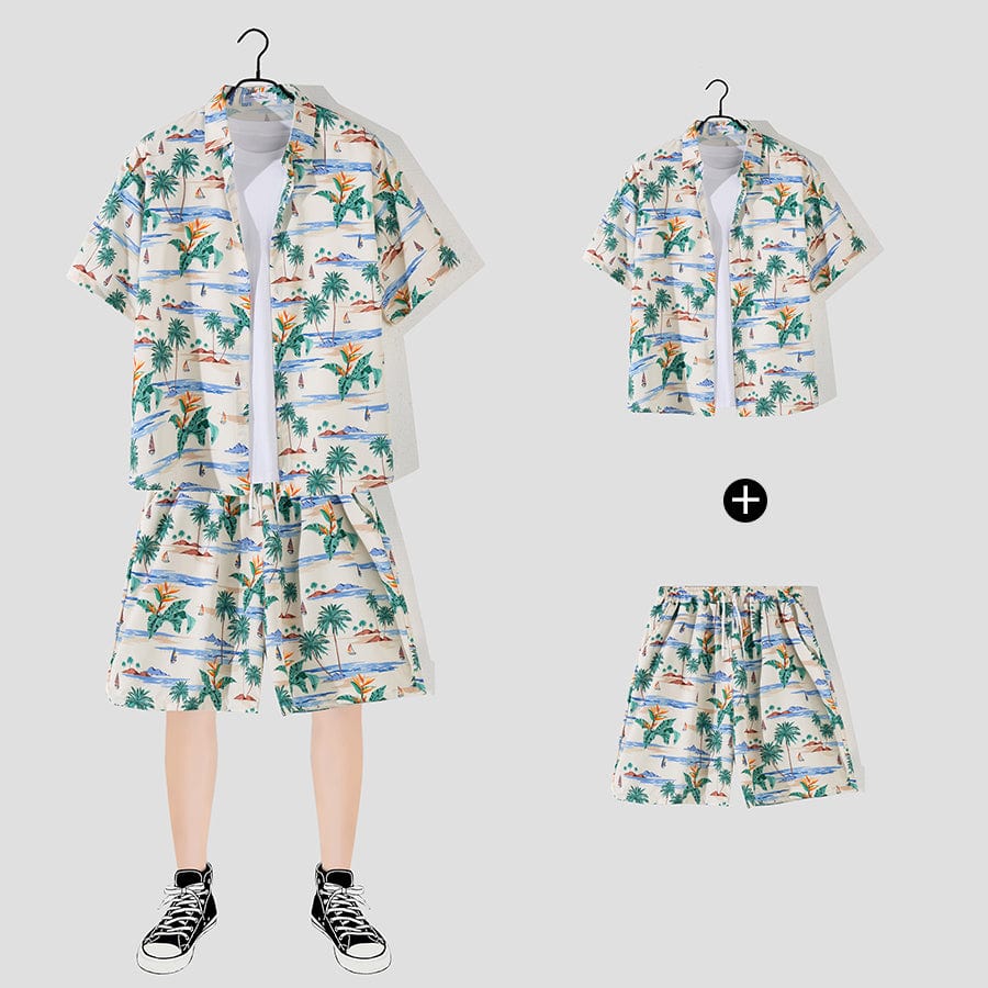 THATLILSHOP Hawaiian Beach Style Shirt & Shorts Set