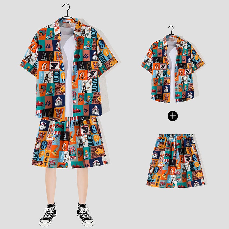 THATLILSHOP Hawaiian Beach Style Shirt & Shorts Set