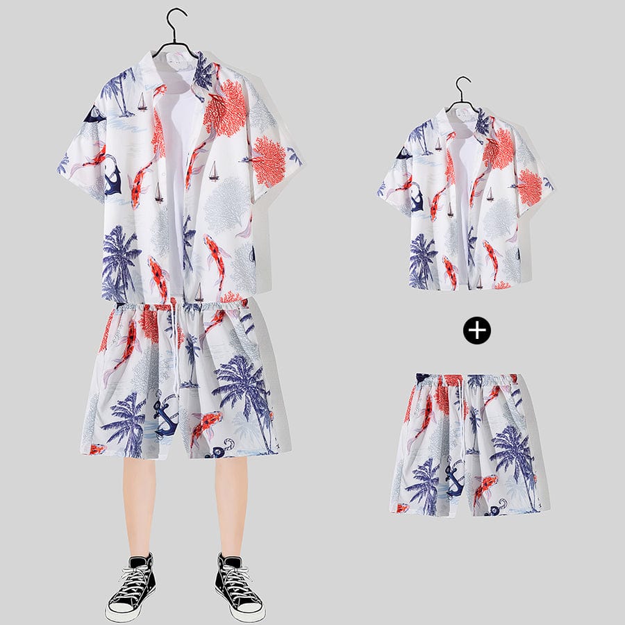 THATLILSHOP Hawaiian Beach Style Shirt & Shorts Set