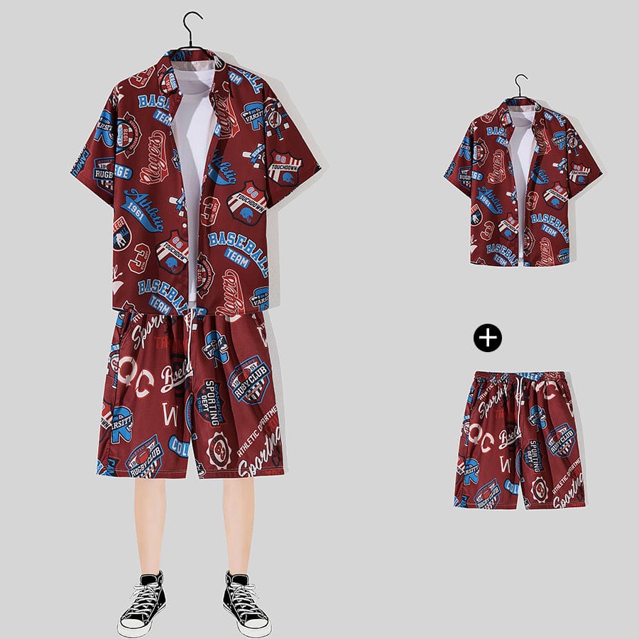 THATLILSHOP Hawaiian Beach Style Shirt & Shorts Set