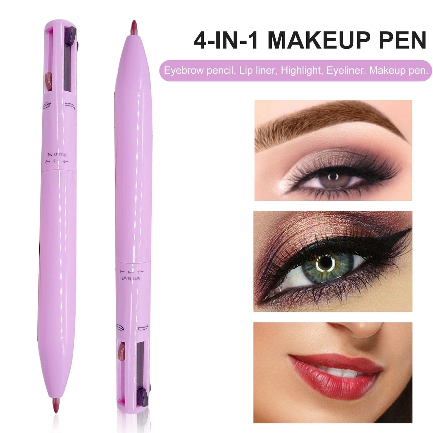 THATLILSHOP pink Mairbeon Waterproof Mild Texture Non-irritating Makeup Pen 4 in 1 Eyebrow Eyeliner Highlighter Pencil Lip Gloss Beauty Tools