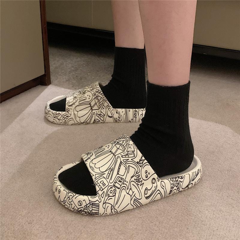 THATLILSHOP White / US 5-6 Graffiti Flip Flops