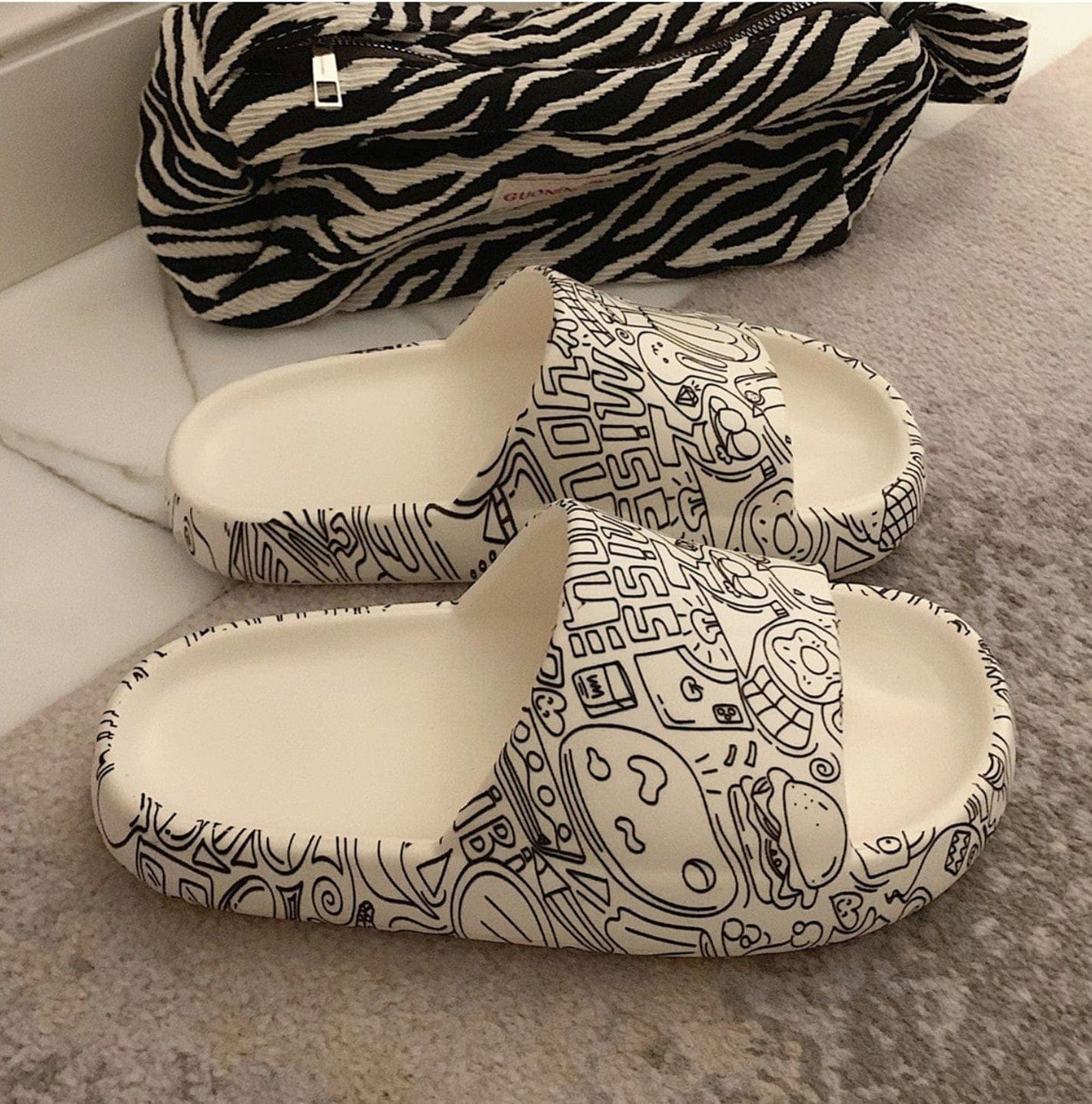 THATLILSHOP White / US 5-6 Graffiti Flip Flops