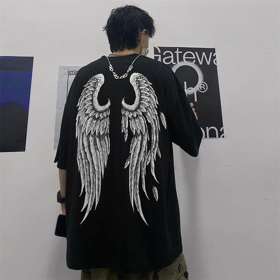 THATLILSHOP Wing Black Summer T-shirt