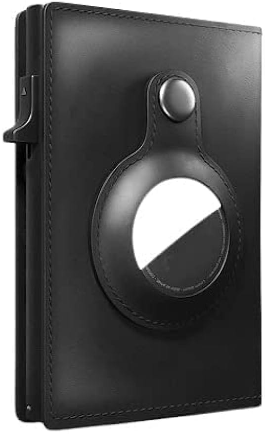THATLILSHOP ATOM Airtag Wallet - Minimalist Pocket-Sized Genuine Leather Credit Card Holder With RFID Technology & Wallet For Men For Airtag (Airtag Not Included) (BLACK)