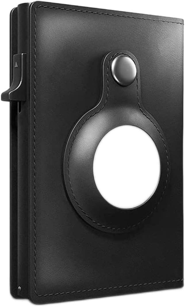 THATLILSHOP BLACK ATOM Airtag Wallet - Minimalist Pocket-Sized Genuine Leather Credit Card Holder With RFID Technology & Wallet For Men For Airtag (Airtag Not Included) (BLACK)