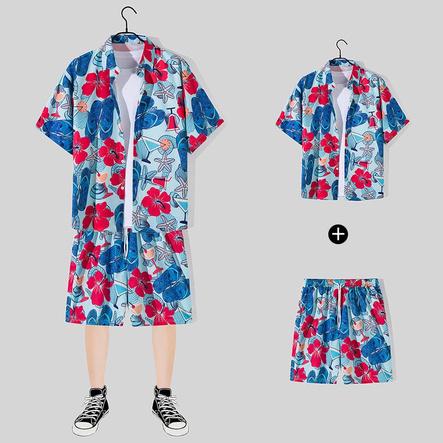 THATLILSHOP Hawaiian Beach Style Shirt & Shorts Set
