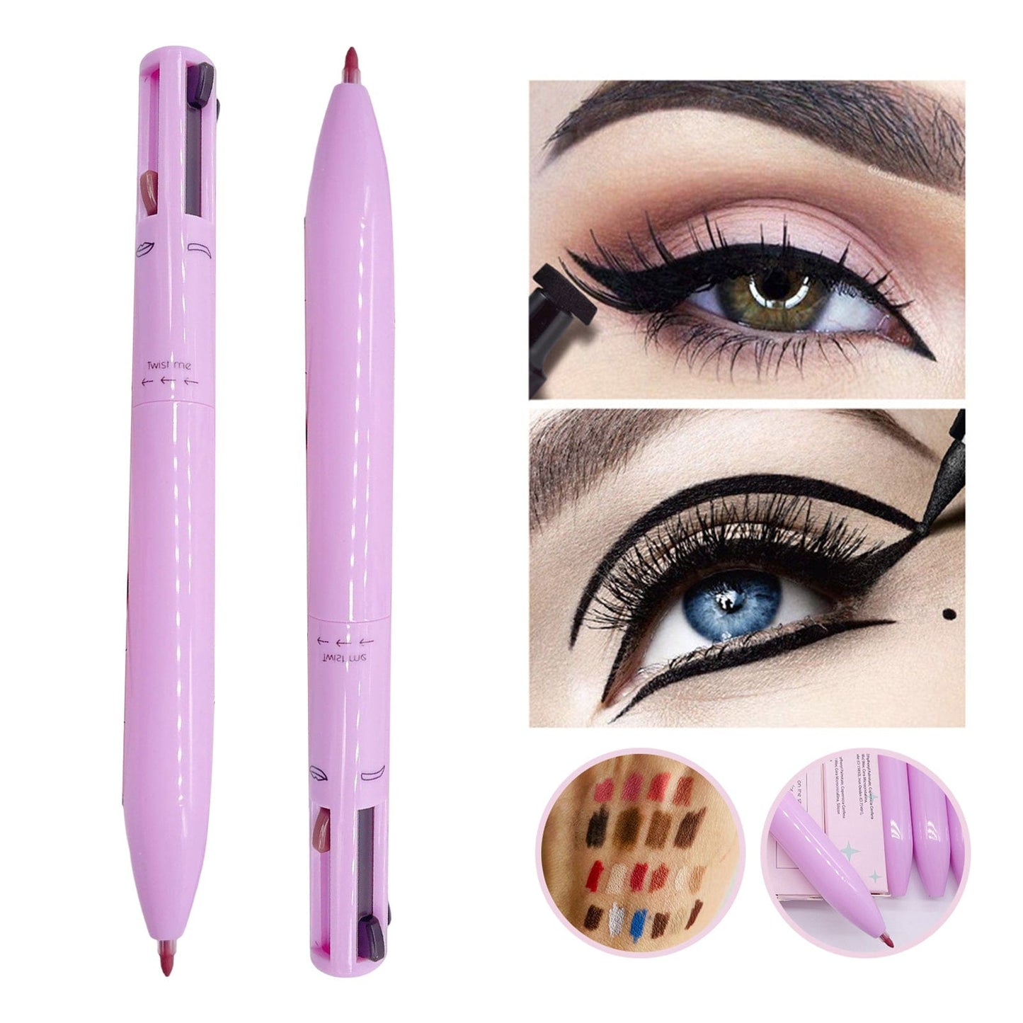 THATLILSHOP pink Mairbeon Waterproof Mild Texture Non-irritating Makeup Pen 4 in 1 Eyebrow Eyeliner Highlighter Pencil Lip Gloss Beauty Tools
